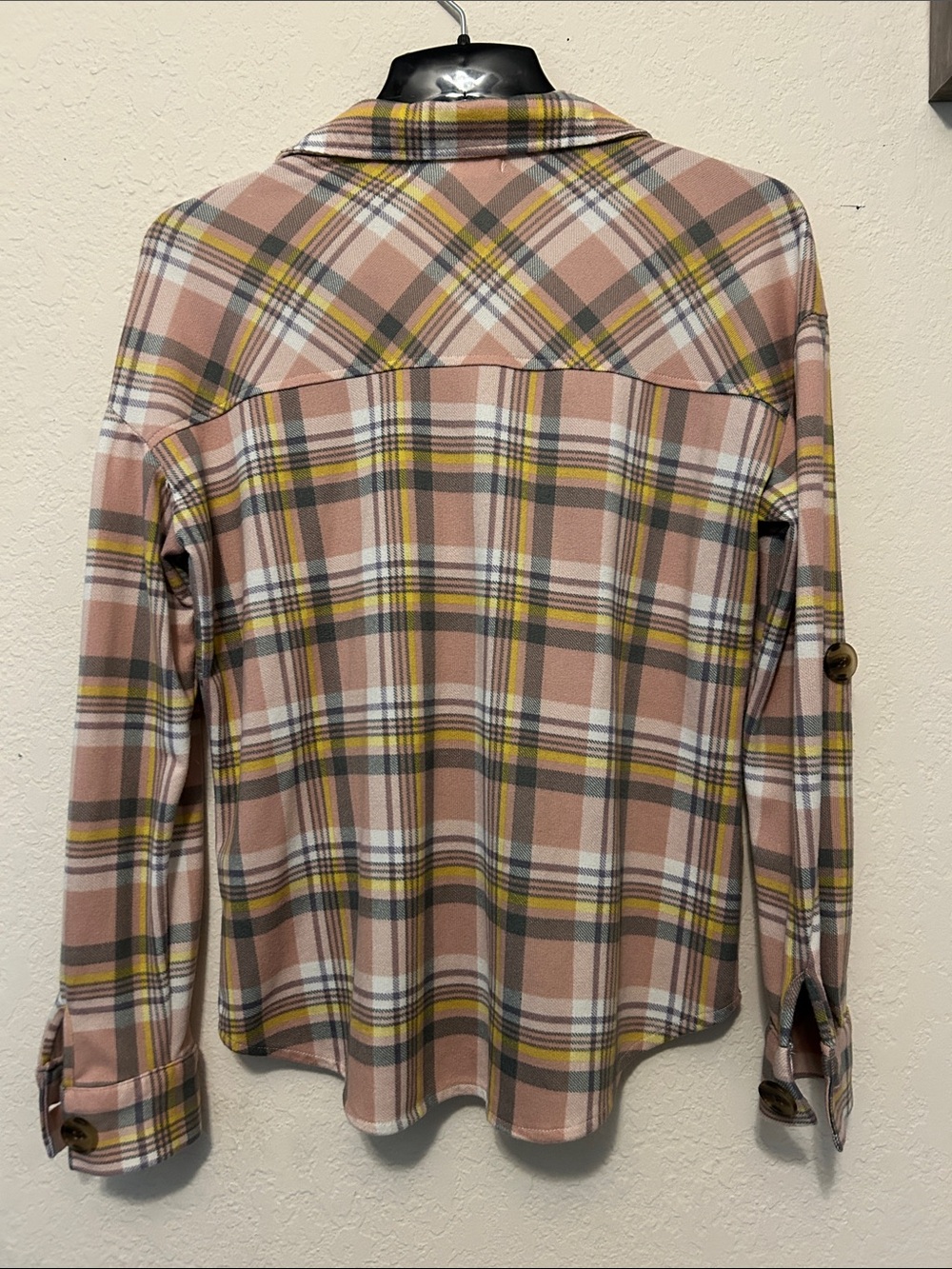 Eden & Olivia Pink Plaid Button-Front Shirt with Mustard Accents - Medium - Picture 7 of 9